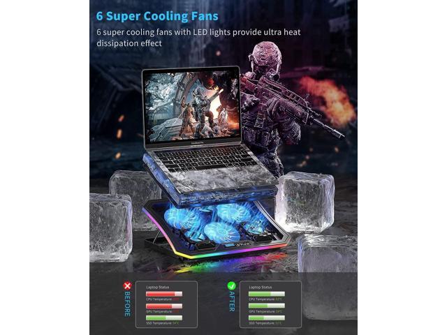 KeiBn Upgarde Laptop Cooling Pad, RGB Lights Laptop Cooler 6 Fans for 15.6-17.3 Inch Laptops, 7 Height Stands, 10 Modes Light, 2 USB Ports, Desk or...