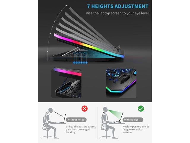 KeiBn Upgarde Laptop Cooling Pad, RGB Lights Laptop Cooler 6 Fans for 15.6-17.3 Inch Laptops, 7 Height Stands, 10 Modes Light, 2 USB Ports, Desk or...