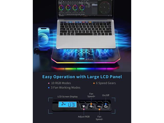 KeiBn Upgarde Laptop Cooling Pad, RGB Lights Laptop Cooler 6 Fans for 15.6-17.3 Inch Laptops, 7 Height Stands, 10 Modes Light, 2 USB Ports, Desk or...
