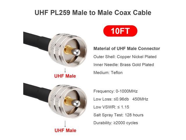 PL259 UHF Cable 10ft, CB Coax Cable RG58 CB Cable UHF Male to Male for CB Radio, Ham Radio, Amateur Radio, Antenna Analyzer, SWR Meter