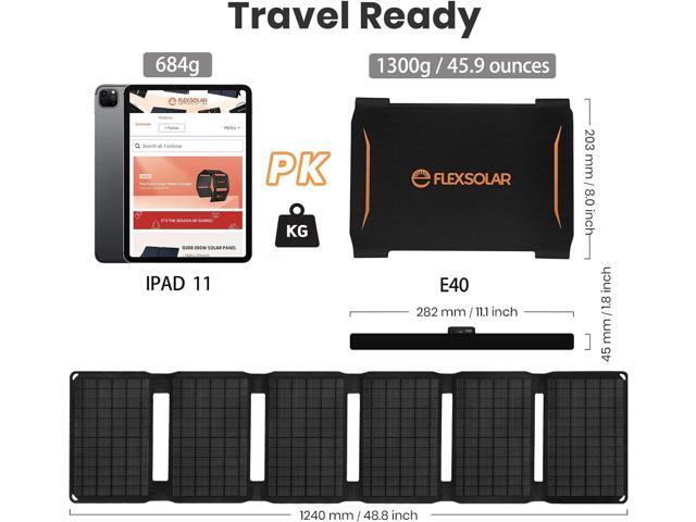 FlexSolar 40W Foldable Solar Panel Charger with USB-C and USB-A Outputs for Phones, Power Banks, Tablets - Waterproof for Camping, Hiking, Backpacking