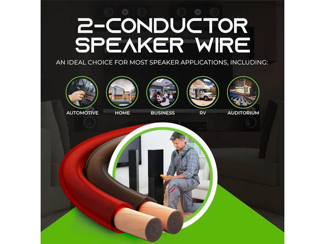 14 Gauge Car Speaker Wire, GearIT Pro Series (100 Feet, Soft Touch Translucent Red / Black) Copper Clad Aluminum CCA 14 AWG Automotive Car Speaker...