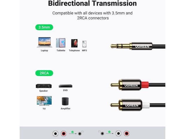 UGREEN 3.5mm to RCA Cable, 10FT RCA Male to Aux Audio Adapter HiFi Sound Headphone Jack Adapter Metal Shell RCA Y Splitter RCA Auxiliary Cord 1/8...