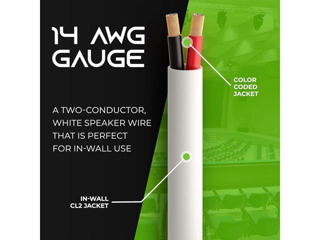 GearIT 14/2 Speaker Wire (200 Feet) 14 Gauge (Copper Clad Aluminum) - Fire Safety in Wall Rated Audio Speaker Wire Cable / CL2 Rated / 2 Conductors...