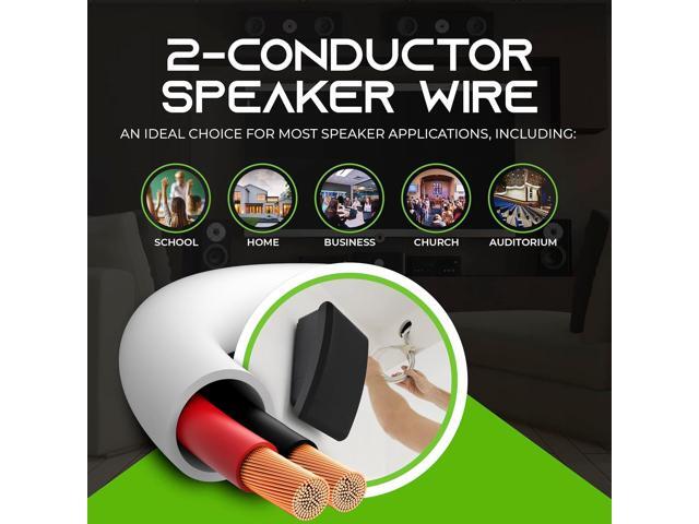 GearIT 16/2 Speaker Wire (50 Feet) 16AWG Gauge - in Wall Audio Speaker Wire Cable / CL2 Rated / 2 Conductors - OFC Oxygen-Free Copper, White 50ft
