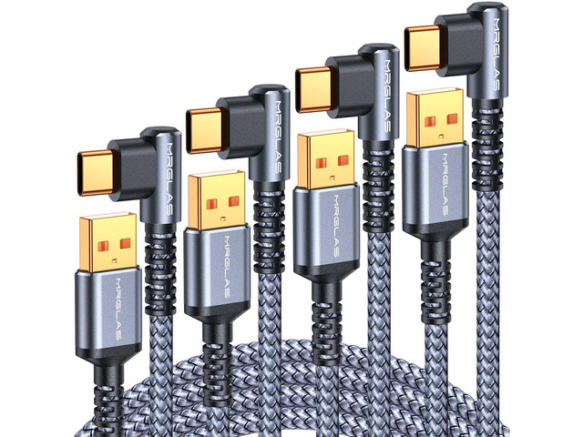 MRGLAS USB C Charger Cable 3.2A, [4-Pack,10+6.6+3.3+1.6FT] Type C Fast Charging Cable Right Angle [90°& Gold-Plated] Durable Nylon Braided USB A to...