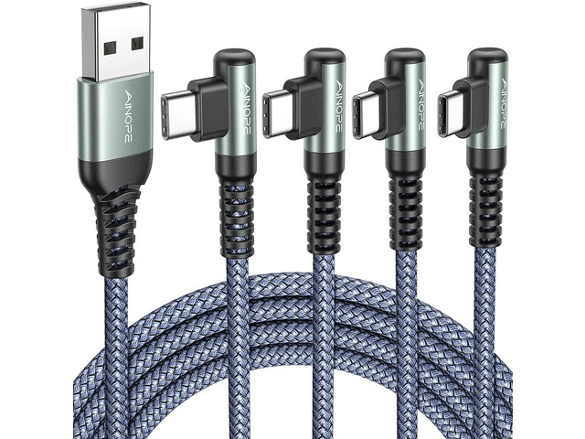 AINOPE USB C Cable 4-Pack [10/6.6/3.3/3.3ft] 3.2A Type C Fast Charging Right Angle, USB C Charger Nylon Braided Compatible with Galaxy S10 S9 S8...