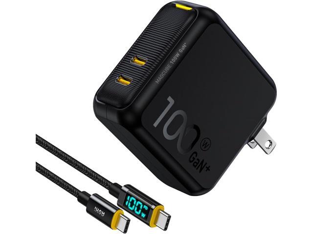 AOHI 100W USB C Charger GaN+, 2 Port Type C PD Wall Charger Foldable Power Adapter with 4ft USB C to USB C LED Display Cable for MacBook Pro/Air,...