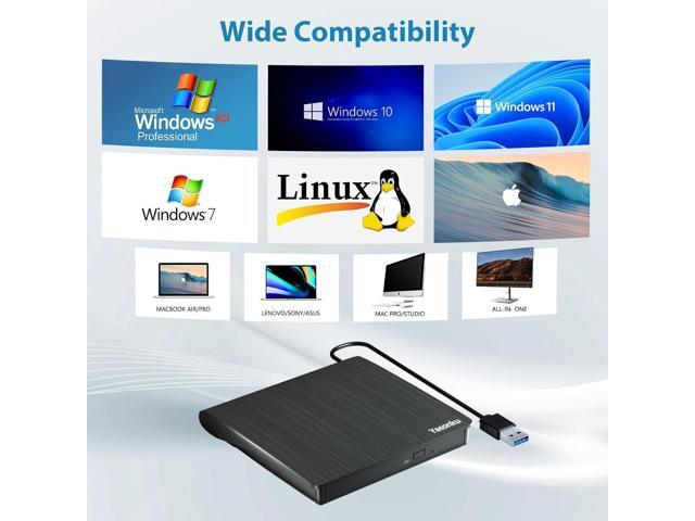 External CD DVD Drive, USB 3.0 Portable CD DVD +/-RW Optical Drive, DVD/CD ROM Rewriter Burner, Compatible with Laptop Desktop PC Windows Linux OS Mac