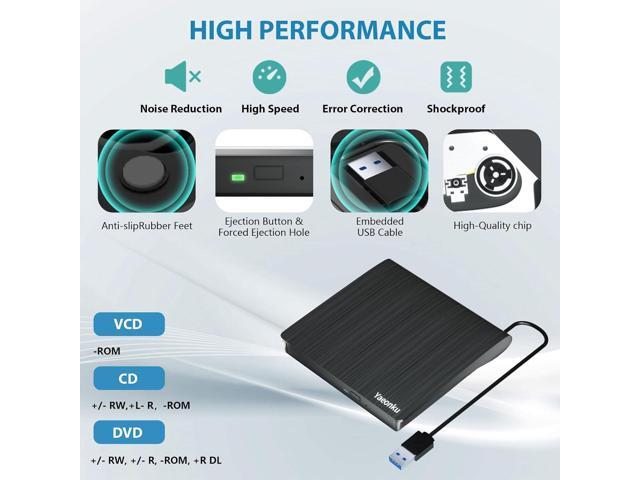 External CD DVD Drive, USB 3.0 Portable CD DVD +/-RW Optical Drive, DVD/CD ROM Rewriter Burner, Compatible with Laptop Desktop PC Windows Linux OS Mac