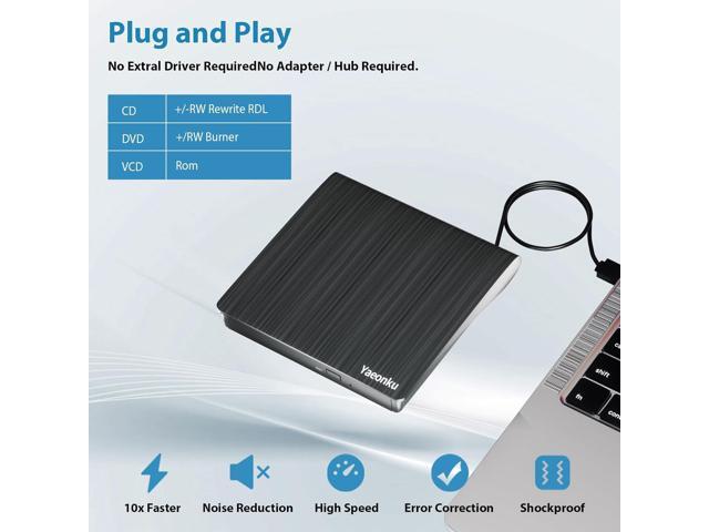 External CD DVD Drive, USB 3.0 Portable CD DVD +/-RW Optical Drive, DVD/CD ROM Rewriter Burner, Compatible with Laptop Desktop PC Windows Linux OS Mac