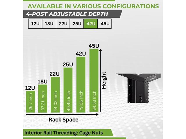 NavePoint 42U 4 Post Server Rack Open Frame Rack for 19 Inch Equipment, Adjustable Depth 4-Post Network Rack with Casters Wheels, 42U Server Rack...