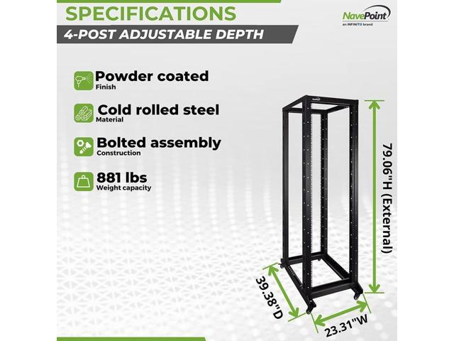 NavePoint 42U 4 Post Server Rack Open Frame Rack for 19 Inch Equipment, Adjustable Depth 4-Post Network Rack with Casters Wheels, 42U Server Rack...