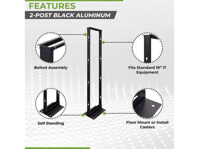 NavePoint 45U 2 Post Open Frame Server Rack for 19 Inch Equipment, AV, Networking, Data & IT Devices, 2-Post Rack 45U 881lbs Weight Capacity, Black