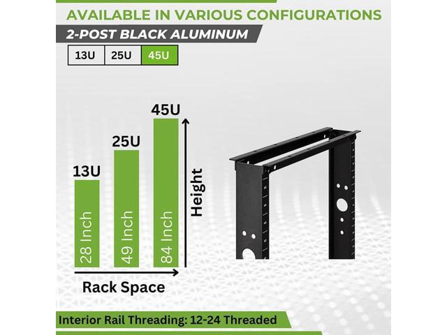 NavePoint 45U 2 Post Open Frame Server Rack for 19 Inch Equipment, AV, Networking, Data & IT Devices, 2-Post Rack 45U 881lbs Weight Capacity, Black