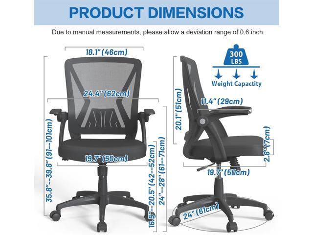 KOLLIEE Mid Back Mesh Office Chair Ergonomic Swivel Black Mesh Computer Chair Flip Up Arms with Lumbar Support Adjustable Height Task Chair