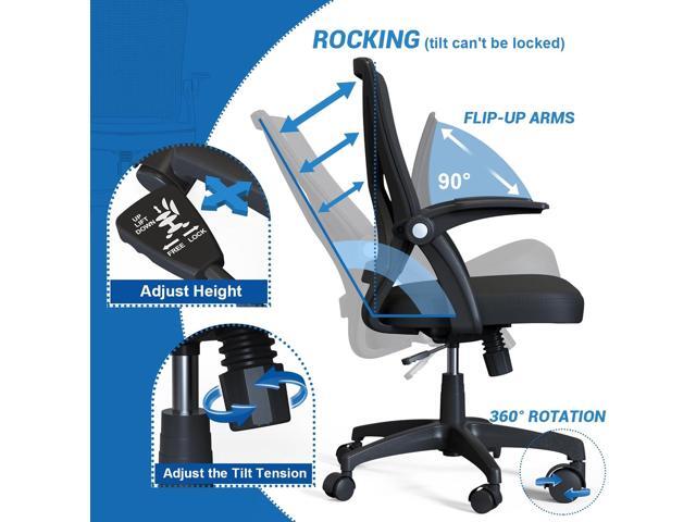 KOLLIEE Mid Back Mesh Office Chair Ergonomic Swivel Black Mesh Computer Chair Flip Up Arms with Lumbar Support Adjustable Height Task Chair