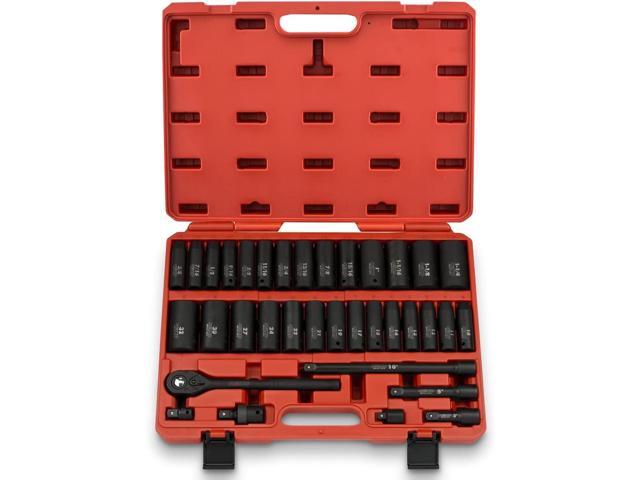 NEIKO 02446A 1/2' Impact Socket Set, 35 Piece, Deep Socket Kit Assortment, Standard SAE (3/8-1-1/4) and Metric MM (10-32mm) Sizes, Includes Ratchet...