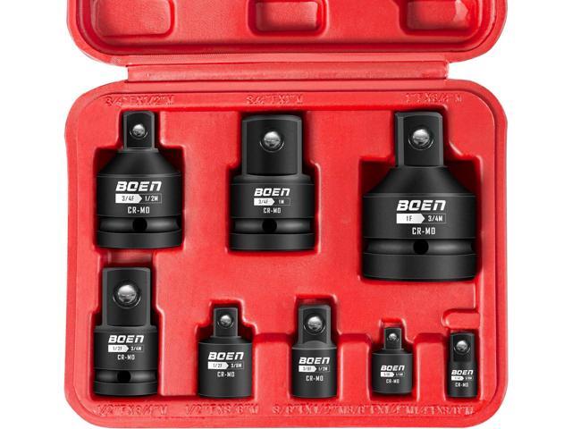 8 Piece Impact Socket Adapter and Reducer Set, 1/4' 3/8' 1/2' 3/4' Drive Socket Adapter Set with Durable Case for Impact Driver Conversions (Upgraded)