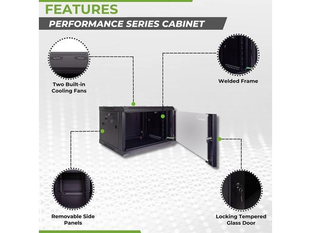 NavePoint 6U Server Cabinet Wall Mount Rack Enclosure Includes 2 Fans, Locking Glass Door, Removable Side Panels 6U Network Cabinet 17.7 Deep, 19...