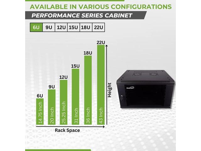 NavePoint 6U Server Cabinet Wall Mount Rack Enclosure Includes 2 Fans, Locking Glass Door, Removable Side Panels 6U Network Cabinet 17.7 Deep, 19...