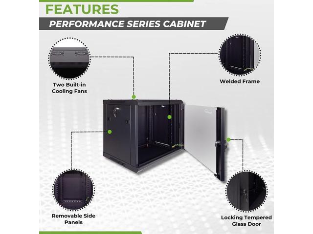 NavePoint 9U Server Cabinet Wall Mount Rack Enclosure Includes 2 Fans, Locking Glass Door, Removable Side Panels 9U Network Cabinet 17.7 Deep, 19...