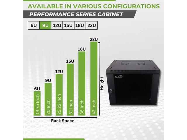 NavePoint 9U Server Cabinet Wall Mount Rack Enclosure Includes 2 Fans, Locking Glass Door, Removable Side Panels 9U Network Cabinet 17.7 Deep, 19...