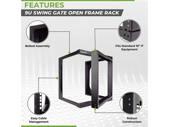 NavePoint 9U Server Rack with Swing Gate - 9U Wall Mount Rack for 19 Inch IT Equipment Open Frame Rack Network Rack Wall Mount for AV & Server...