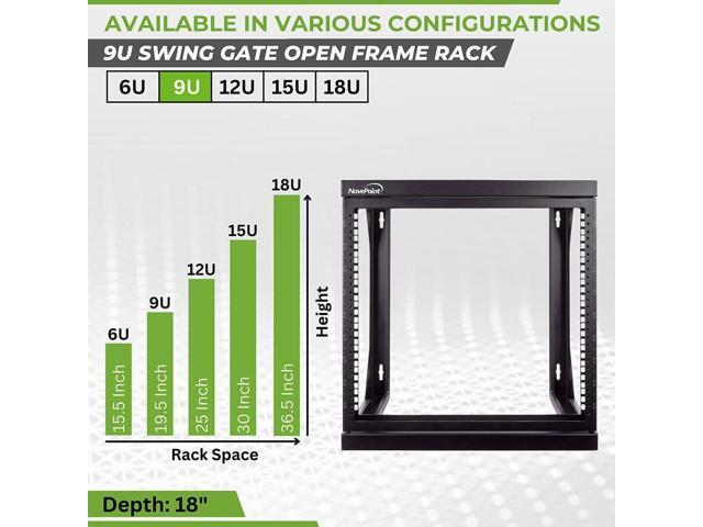 NavePoint 9U Server Rack with Swing Gate - 9U Wall Mount Rack for 19 Inch IT Equipment Open Frame Rack Network Rack Wall Mount for AV & Server...