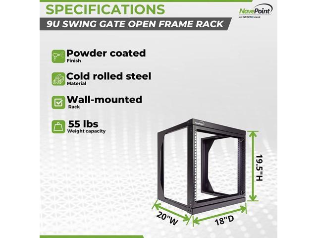 NavePoint 9U Server Rack with Swing Gate - 9U Wall Mount Rack for 19 Inch IT Equipment Open Frame Rack Network Rack Wall Mount for AV & Server...