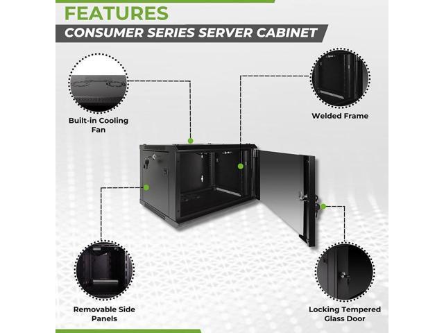 NavePoint 6U Server Rack Enclosure with Glass Door, Cooling Fan, Locks, & Removable Side Panels - 6U Wall Mount Network Cabinet 19 Inch Rack 17.7...