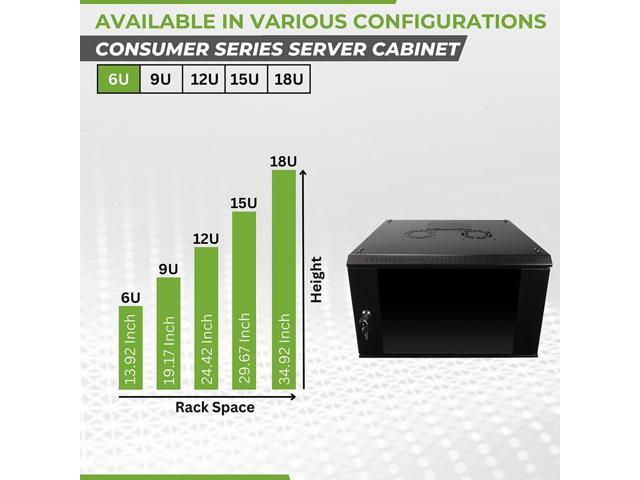 NavePoint 6U Server Rack Enclosure with Glass Door, Cooling Fan, Locks, & Removable Side Panels - 6U Wall Mount Network Cabinet 19 Inch Rack 17.7...