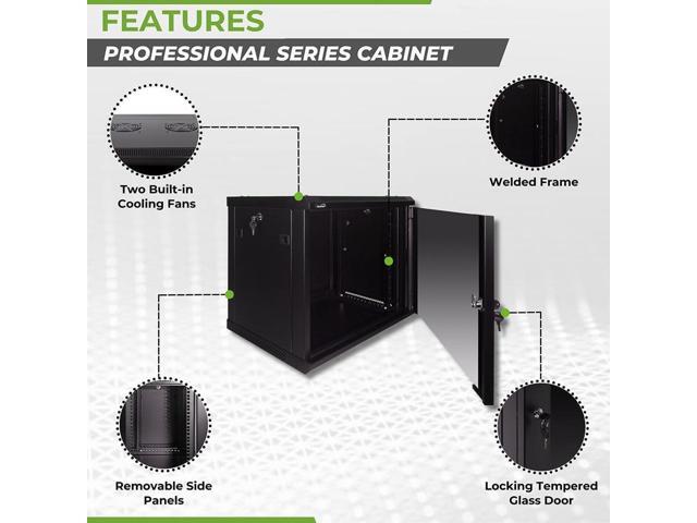 NavePoint 9U Deluxe IT Wallmount Cabinet Enclosure 19-Inch Server Network Rack with Locking Glass Door - Black