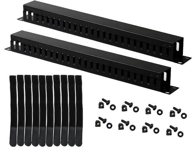 2-Pack 19 Inch 1U Cable Management Horizontal Cable Rack Mount Manager with mounting Screws for Service Rack Cabinet 24 Slot with Cover
