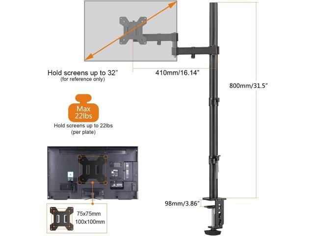 Bracwiser Single Fully Adjustable Standing Height Monitor Arm Stand Mount 800mm Tall for Monitor Computer Screen 13 15 17 19 20 22 23 24 26 27 30...