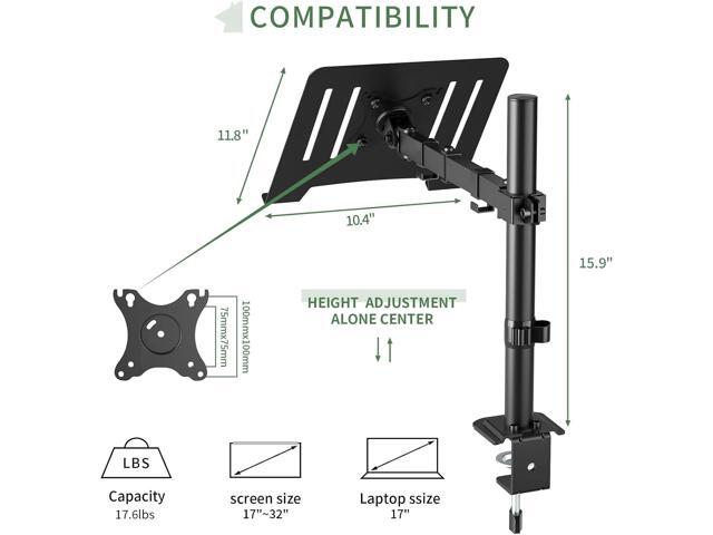 Laptop Desk Mount, Single Laptop Computer Mount with Vented Tray for 1 Notebook up to 17 inch, Heavy-Duty Laptop Stand Mount Holds up to 17.6 lbs,...