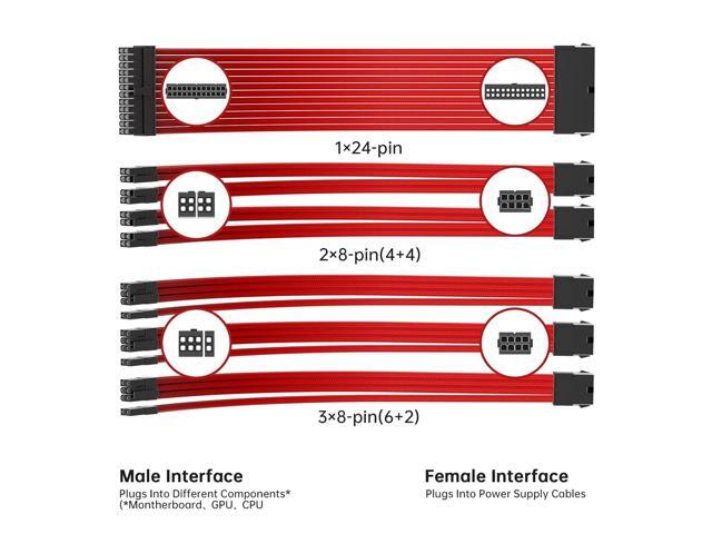 ASIAHORSE Power Supply Sleeved Cable, 16AWG PSU Cables Internal Power Supplies Extension Cables 1x24Pin/2x4+4 EPS/3x6+2 PCI-E, 30cm Length with...