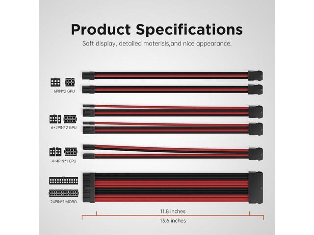 ASIAHORSE 16AWG PSU Cable Extension Power Cords, Customized Power Supply Mod Sleeve Extension Cable, ATX/EPS/8-pin PCI-E/6-pin PCI-E for PSU Cable