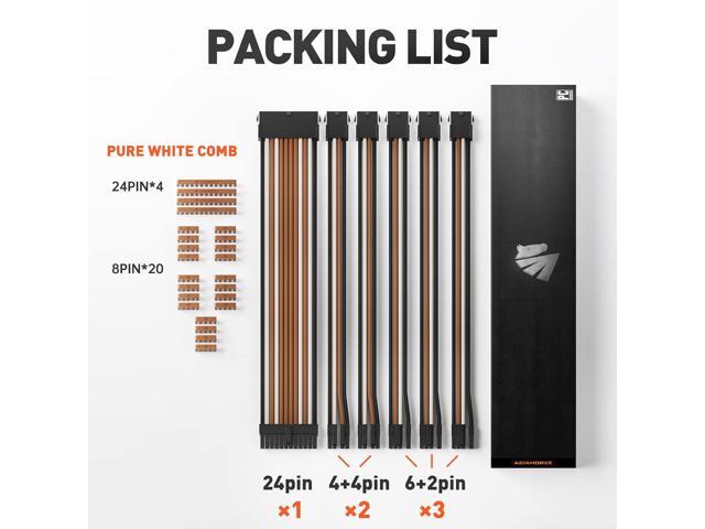 AsiaHorse 16AWG Pro Power Supply Sleeved Cable, Internal Power Supplies Extension Cable Kit, 1x24-PIN/ 2x8-PORT (4+4) M/B,3x8-PORT (6+2) PCI-E 30cm...