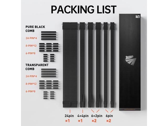 ASIAHORSE 16AWG PSU Cable Extension Power Cords, Customized Power Supply Mod Sleeve Extension Cable, ATX/EPS/8-pin PCI-E/6-pin PCI-E for PSU Cable