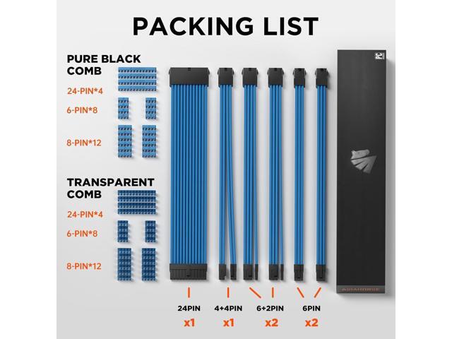 ASIAHORSE 16AWG PSU Cable Extension Power Cords, Customized Power Supply Mod Sleeve Extension Cable, ATX/EPS/8-pin PCI-E/6-pin PCI-E for PSU Cable