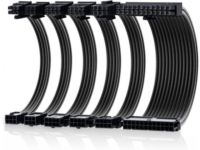 Cable Matters 12-inch 6-Piece Sleeved PSU Extension Cable Kit (Power Supply Extension Cable, PSU Cables Kit) in Black with 24-pin ATX, 4+4 Pin...