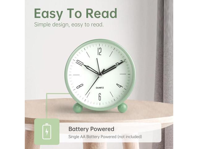 Analog Alarm Clock, 4 inch Super Silent Non Ticking Small Clock with Night Light, Battery Operated, Simple Design, Old Fashioned Style Sage Decor,...