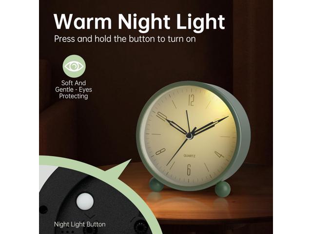 Analog Alarm Clock, 4 inch Super Silent Non Ticking Small Clock with Night Light, Battery Operated, Simple Design, Old Fashioned Style Sage Decor,...