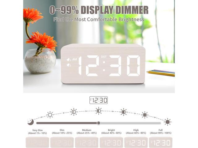 Wooden Digital Alarm Clock, 10W Fast Wireless Charger Station & 2 USB Charging Ports, with 0~99% Dimmer, Dual Alarm, Weekday/Weekend Mode, Wood LED...