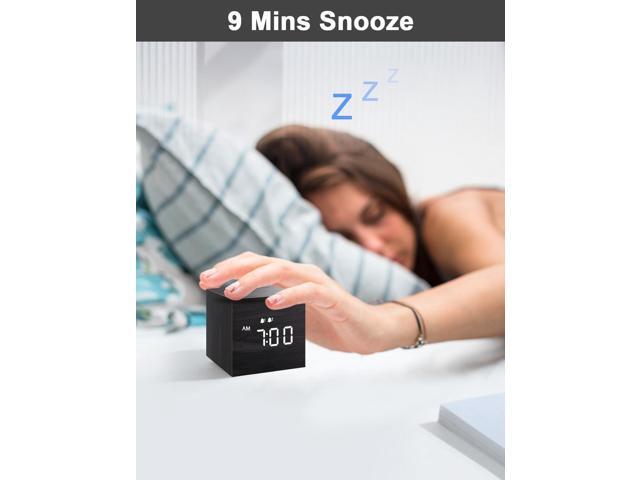JALL Digital Alarm Clock, with Wooden Electronic LED Time Display, Dual Alarm, 2.5-inch Cubic Small Mini Wood Made Electric Clocks for Bedroom,...