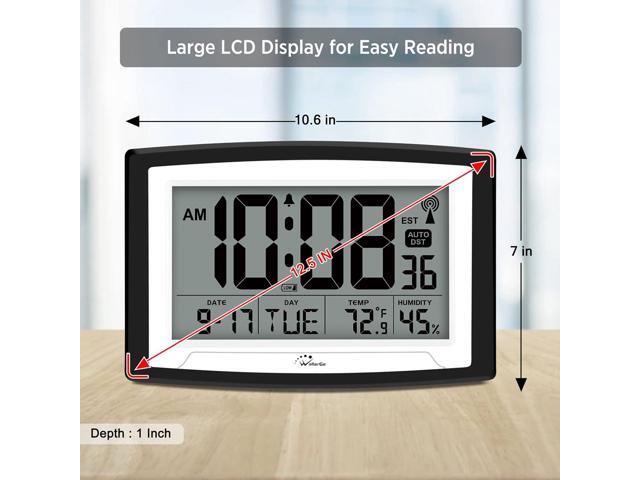 WallarGe Atomic Clock with Indoor Temperature and Humidity, 12.5 Inch Self-Setting Digital Wall Clock or Desk Clock, Battery Operated Digital Clock...