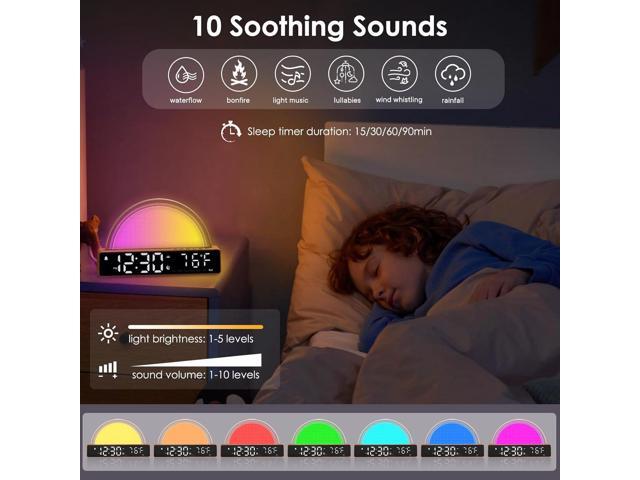 Sunrise Alarm Clock, Wake Up Light Dawn Simulator, Bedside Lamp Color Night Light with USB Charger, Sleep Aid, Loud Sunlight Alarm Clock for Heavy...