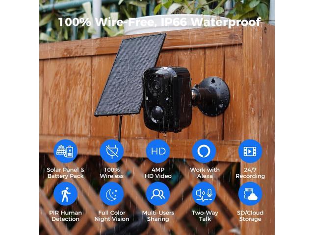 Hiseeu Security Cameras Wireless Outdoor, Solar Powered 3K 4MP Surveillance WiFi Cameras for Home Security Outside, PIR/AI Motion Detection,...