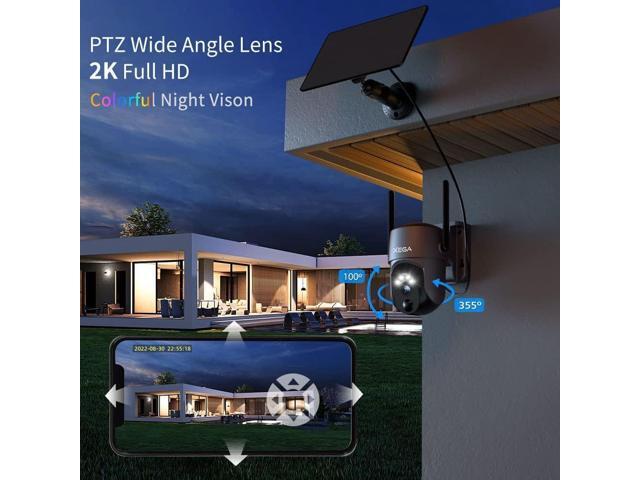 Xega Security Camera Wireless Outdoor 2K 360° PTZ Camera Solar Security Cameras 2.4G WiFi Video Surveillance w/Spotlight & Siren, Color Night...